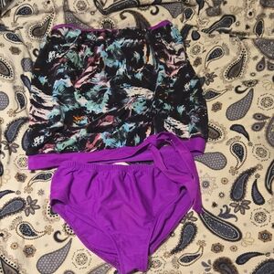 jcpenney Purple Tankini Set with Abstract Black Multi-Print Top
